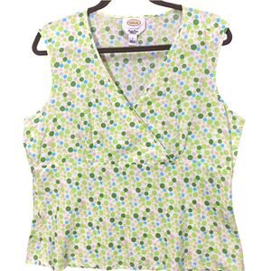 Vintage 90s Talbots Faux-Wrap Tank Top Irish Linen Green & White Women's Large
